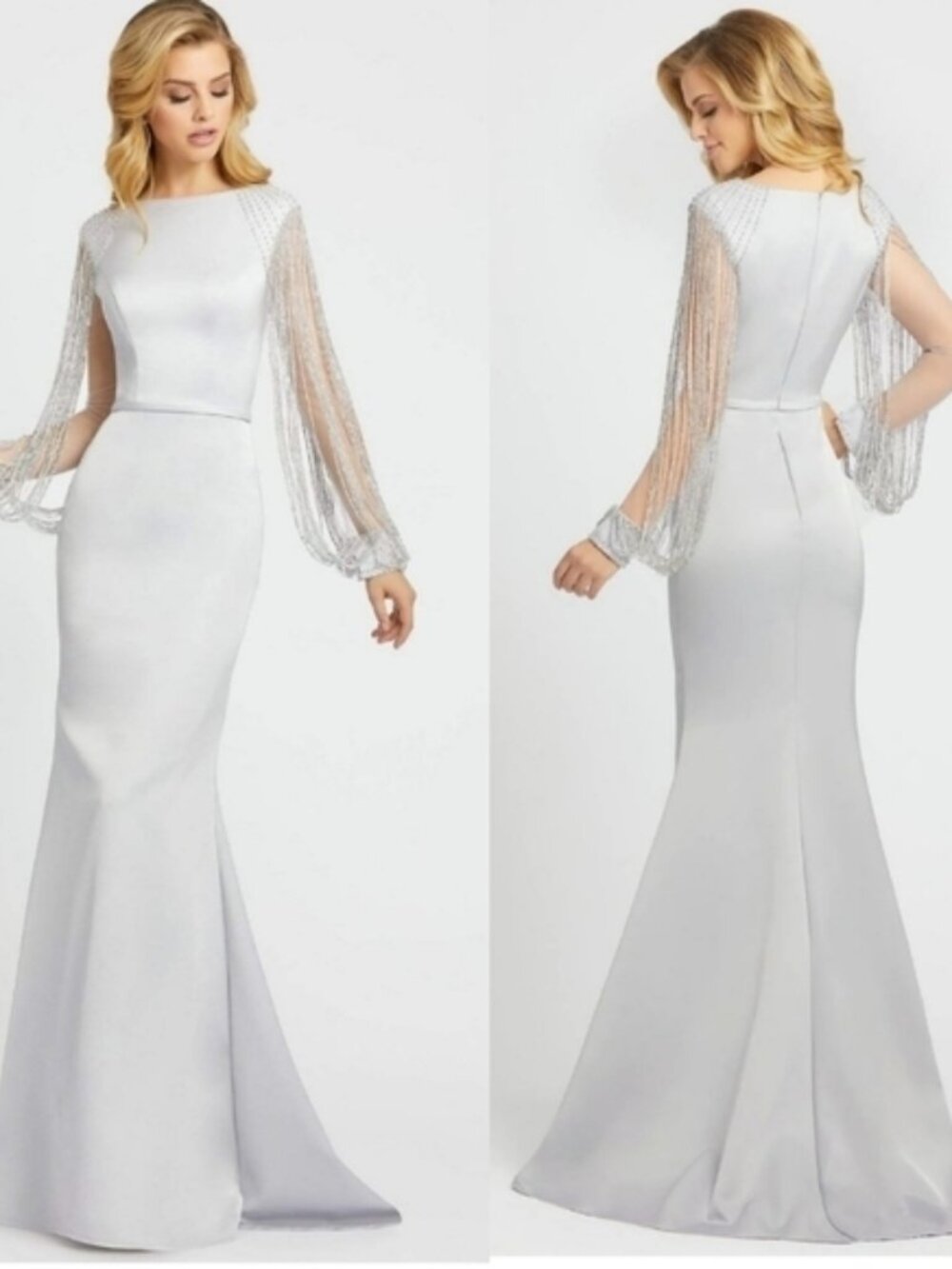 Mac Duggal 20116D Bejeweled Illusion Sleeve Formal Gown size 10